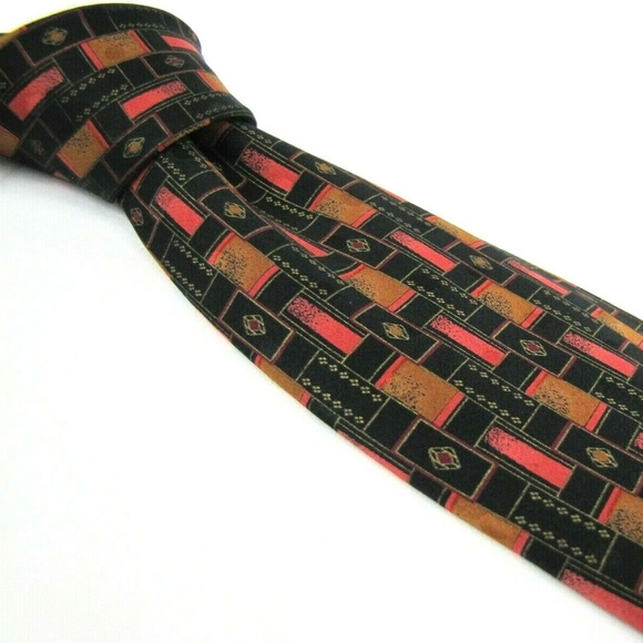 BRIONI Tie Copper Orange Black Geometric / Luxury - Picture 1 of 8